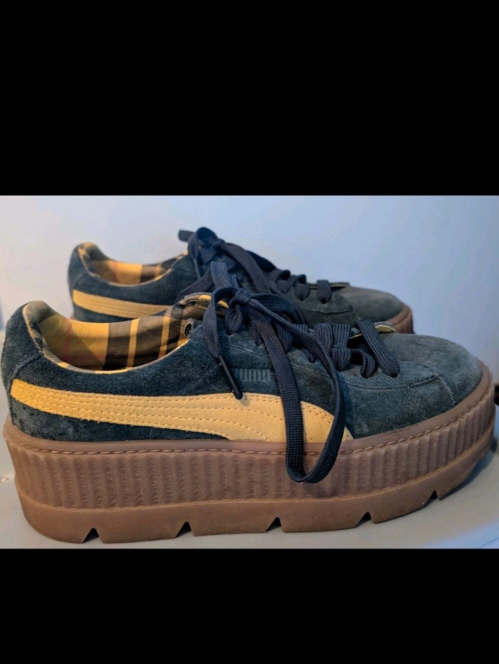 Fenty X Puma Green & Yellow Suede Platform Sneakers